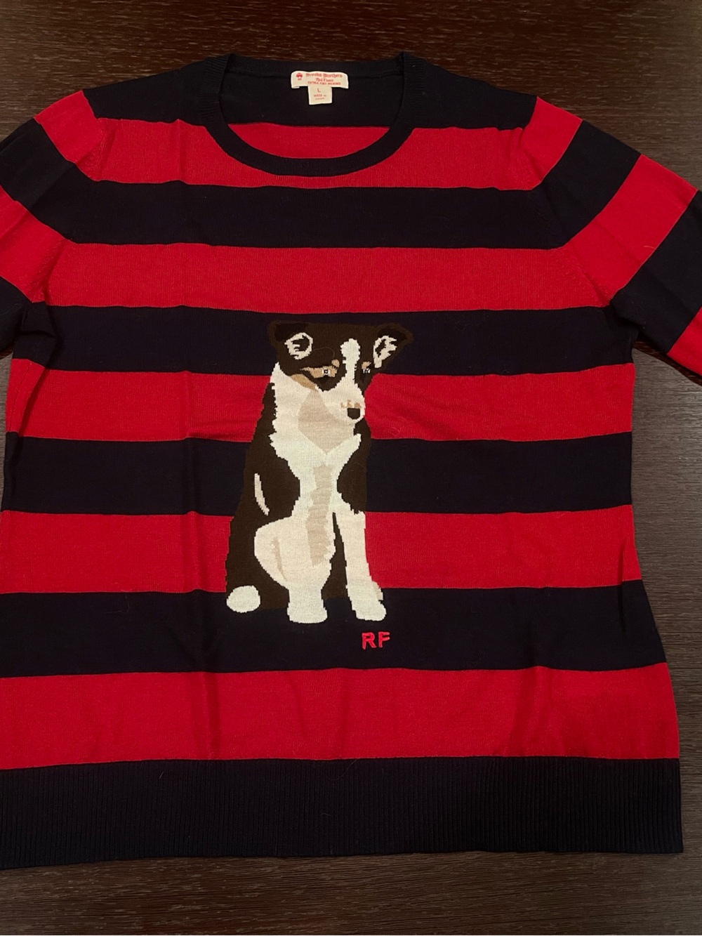 NWOT Vintage Brooks Brothers Women’s Red & Navy Striped Sweater with Dog Motif